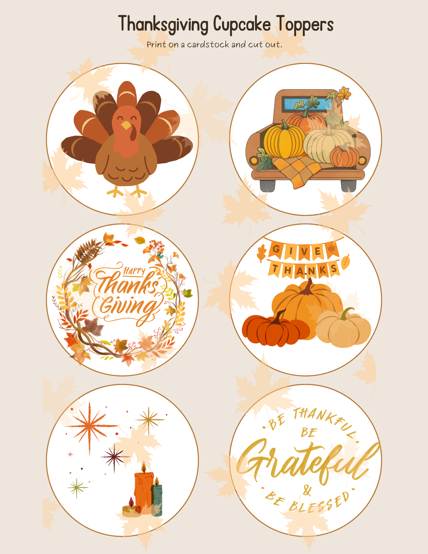 Thanksgiving Cupcake Toppers